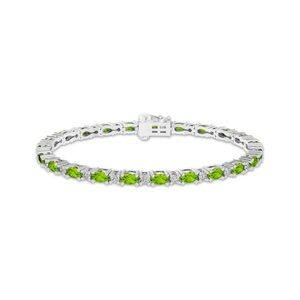 Oval-Cut Peridot & White Lab-Created Sapphire Link Bracelet Sterling Silver 7.25